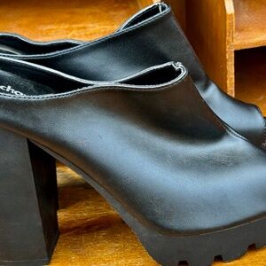 Black Leather Clog Heels